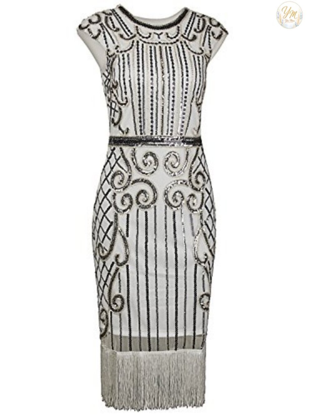 1920s Vintage Sequin Fringe Flapper Gatsby Dress Knee Length